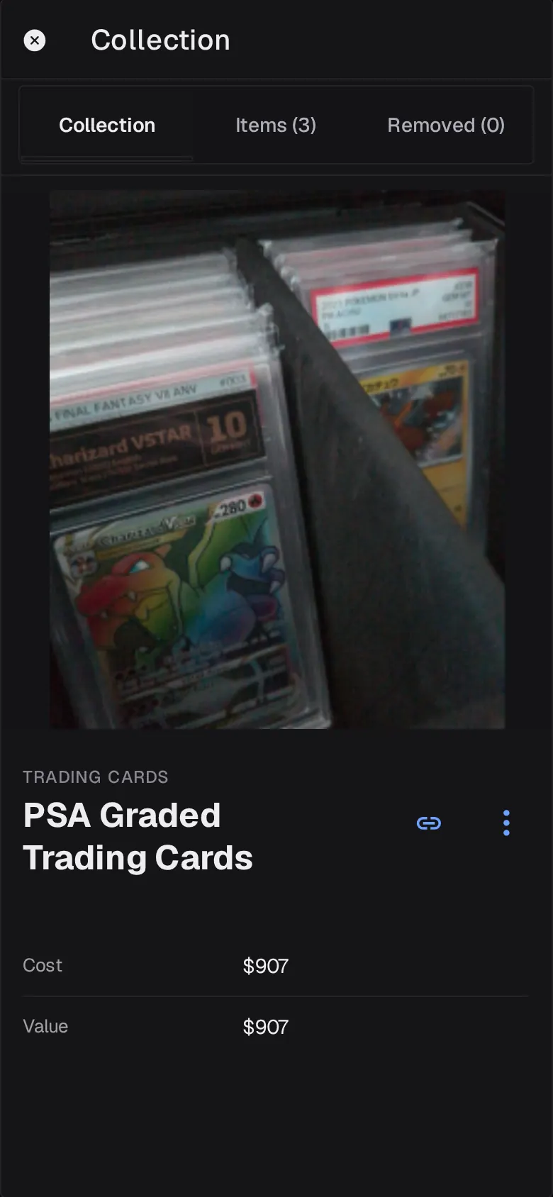 An open collection in Lootero showing its cover photo, cost and value